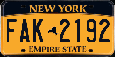 NY license plate FAK2192