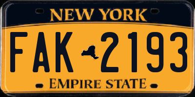 NY license plate FAK2193