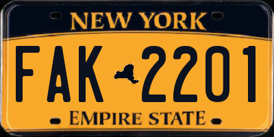 NY license plate FAK2201