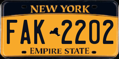 NY license plate FAK2202