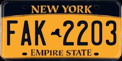 NY license plate FAK2203