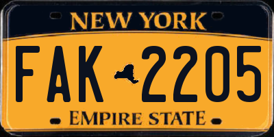 NY license plate FAK2205