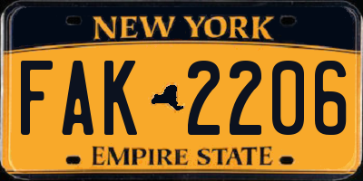 NY license plate FAK2206