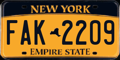 NY license plate FAK2209