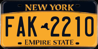 NY license plate FAK2210