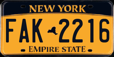 NY license plate FAK2216