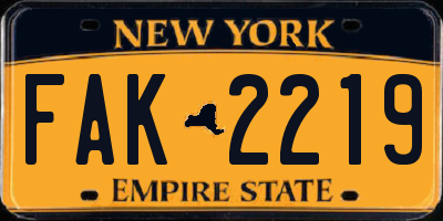 NY license plate FAK2219