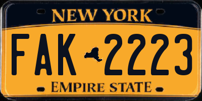 NY license plate FAK2223