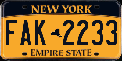 NY license plate FAK2233