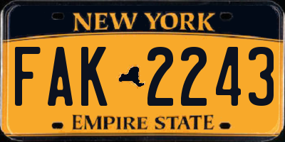 NY license plate FAK2243