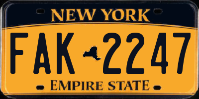 NY license plate FAK2247