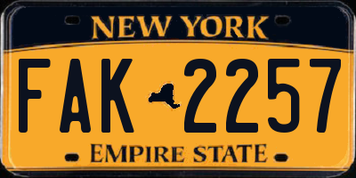 NY license plate FAK2257