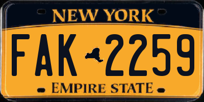 NY license plate FAK2259