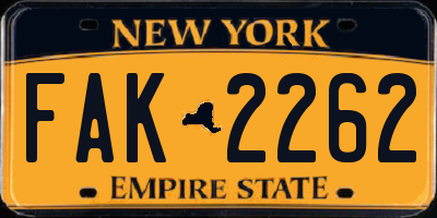 NY license plate FAK2262