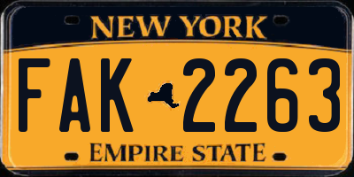 NY license plate FAK2263