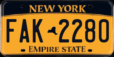 NY license plate FAK2280