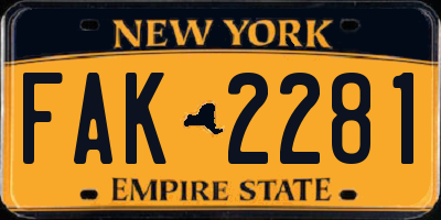 NY license plate FAK2281