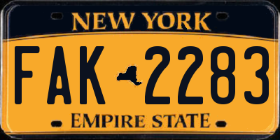 NY license plate FAK2283