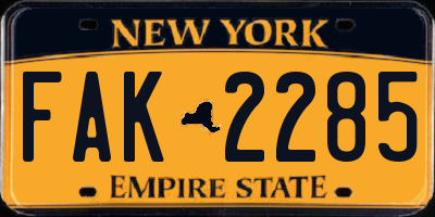 NY license plate FAK2285