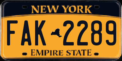 NY license plate FAK2289