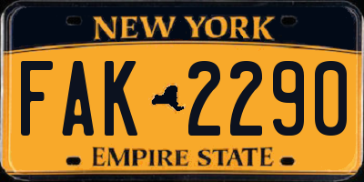 NY license plate FAK2290