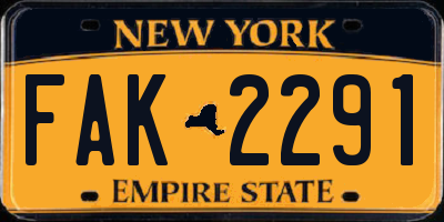 NY license plate FAK2291