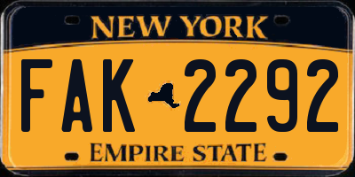 NY license plate FAK2292