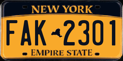 NY license plate FAK2301