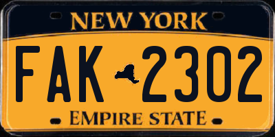 NY license plate FAK2302