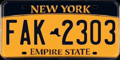 NY license plate FAK2303