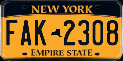 NY license plate FAK2308