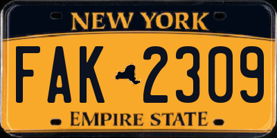 NY license plate FAK2309