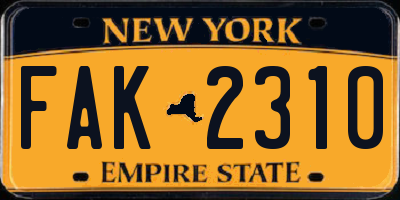 NY license plate FAK2310