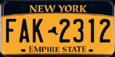 NY license plate FAK2312