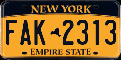 NY license plate FAK2313