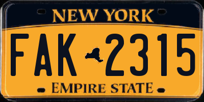 NY license plate FAK2315