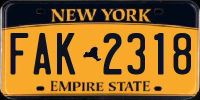 NY license plate FAK2318