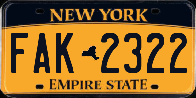 NY license plate FAK2322