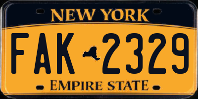 NY license plate FAK2329