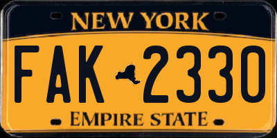 NY license plate FAK2330