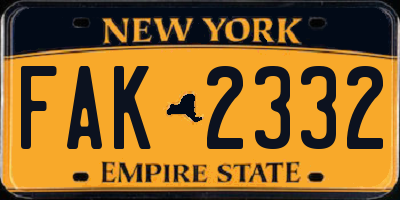 NY license plate FAK2332