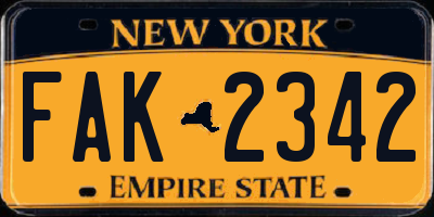 NY license plate FAK2342