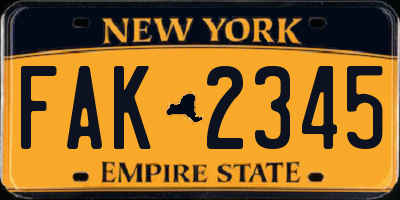 NY license plate FAK2345