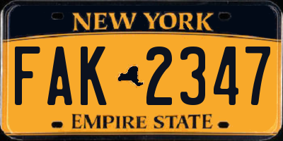 NY license plate FAK2347