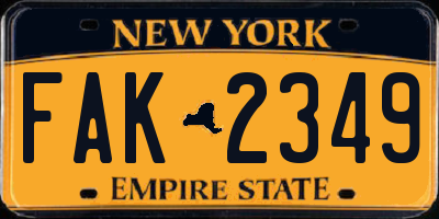 NY license plate FAK2349