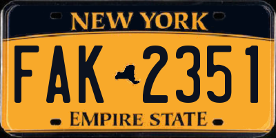 NY license plate FAK2351