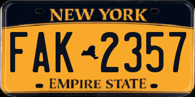 NY license plate FAK2357