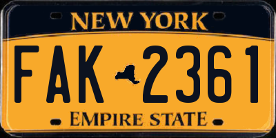 NY license plate FAK2361