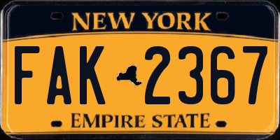 NY license plate FAK2367