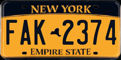 NY license plate FAK2374